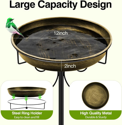 Daoeny 35In Metal Bird Bath for Outside, Vintage Bird Bath Bowl, Detachable Birdbath & Birdfeeder with 5 Prongs Base Stake, Bird Baths for Outdoors Garden Yard Lawn Decor (Antique Golden)