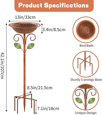 Metal Bird Bath for Outside Garden Birdbath Bowl, 42.1" Height Bird Feeders for Outdoors with 5 Prongs Base Stake, Standing Birdfeeders Bath Bowl for Yard Lawn Decor (A)