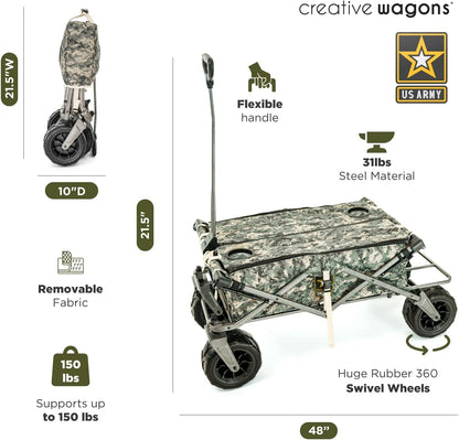 Creative Outdoor Push Pull Stroller Wagon, Beach Hauler XXL Deluxe with Canopy, Collapsible and Portable Heavy Duty Folding Cart, Supports up to 200lbs Weight Capacity, Giant 10" Wheels