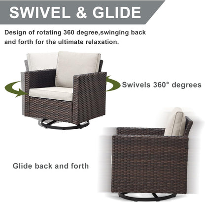 HUMMUH Patio Furniture Set 10 Piece PE Wicker Outdoor Sectional Sofa Set with Patio Swivel Chairs Dinning Table Ottomans for Porch,Garden,Backyard,Deck(Brown/Beige)