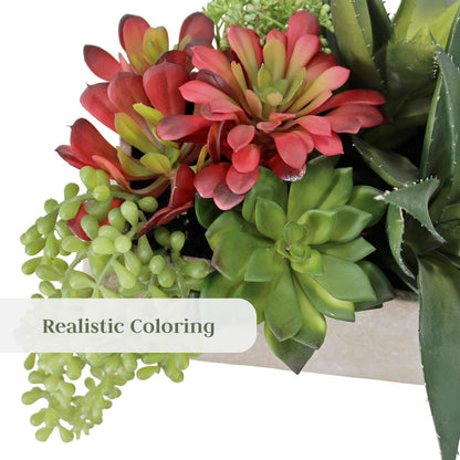 Oblong Faux Succulent Arrangement, 27" Premium Artificial Indoor Plant Enhances Interior Design, Display on any Surface in Your Home Adding an Inviting Touch of Nature, Natural Planter Pot Included