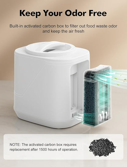 Electric Composter for Kitchen, 4L Countertop Compost Bin with Auto-Cleaning, Smart Home Indoor Food Waste Disposer Machine, Odorless for Kitchen, Low Noise, Transforms Waste in 3-8 Hours(White)