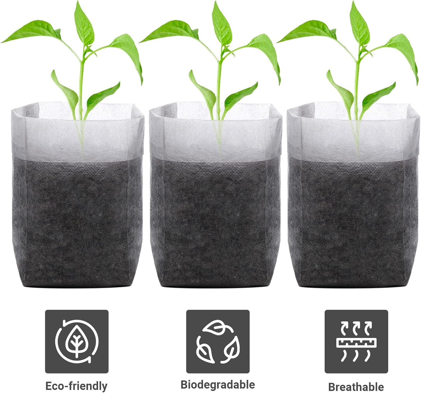 GREANER Biodegradable Seed Nursery Bags - 6.6x7.8 inches, 100PCS Non-Woven Plants Grow Bags for Vegetables, Fabric Seedling Pots Plants Pouch for Flower Fruit Tree, Garden Agricultural Supply