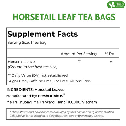 FreshDrinkUS, Premium 15 Horsetail Leaf Tea Bags, 100% Natural & Pure from Horsetail Loose Leaves Herbal Tea. Made with Natural Material Tea Bags. No Sugar, No Caffeine, No Gluten, Vegan.