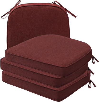 Sunbrella Round Corner Seat Cushions, 17" x 16" x 2", Set of 4, Indoor Outdoor Water Repellent Universal Chair Pads with Ties for Patio Furniture, Garden Dining Chairs, Spectrum Brick