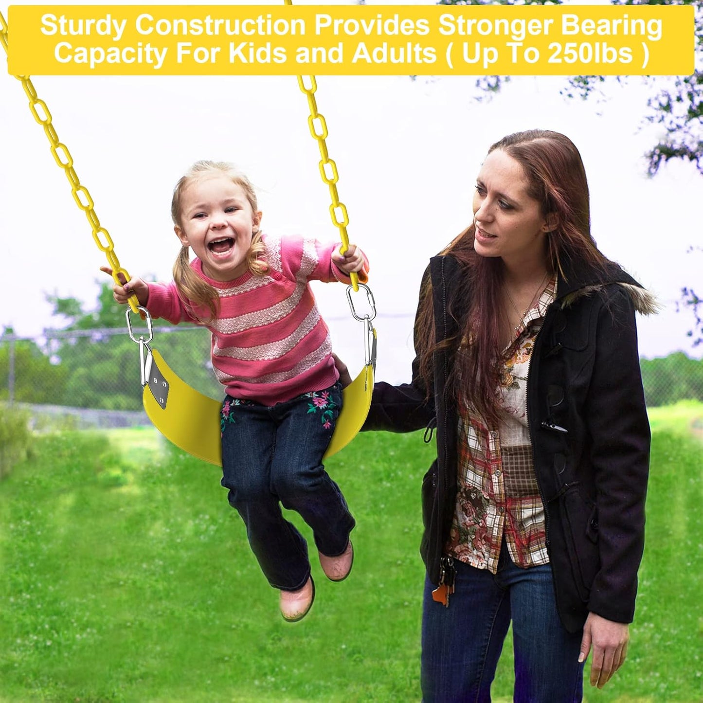 AGPTEK Swing Seat, 30.4 x 6 x 0.27 Inch Yard Swing for Kids & Adults with Metal Triangle Ring - Yellow (113KG /250LB Weight Limit)
