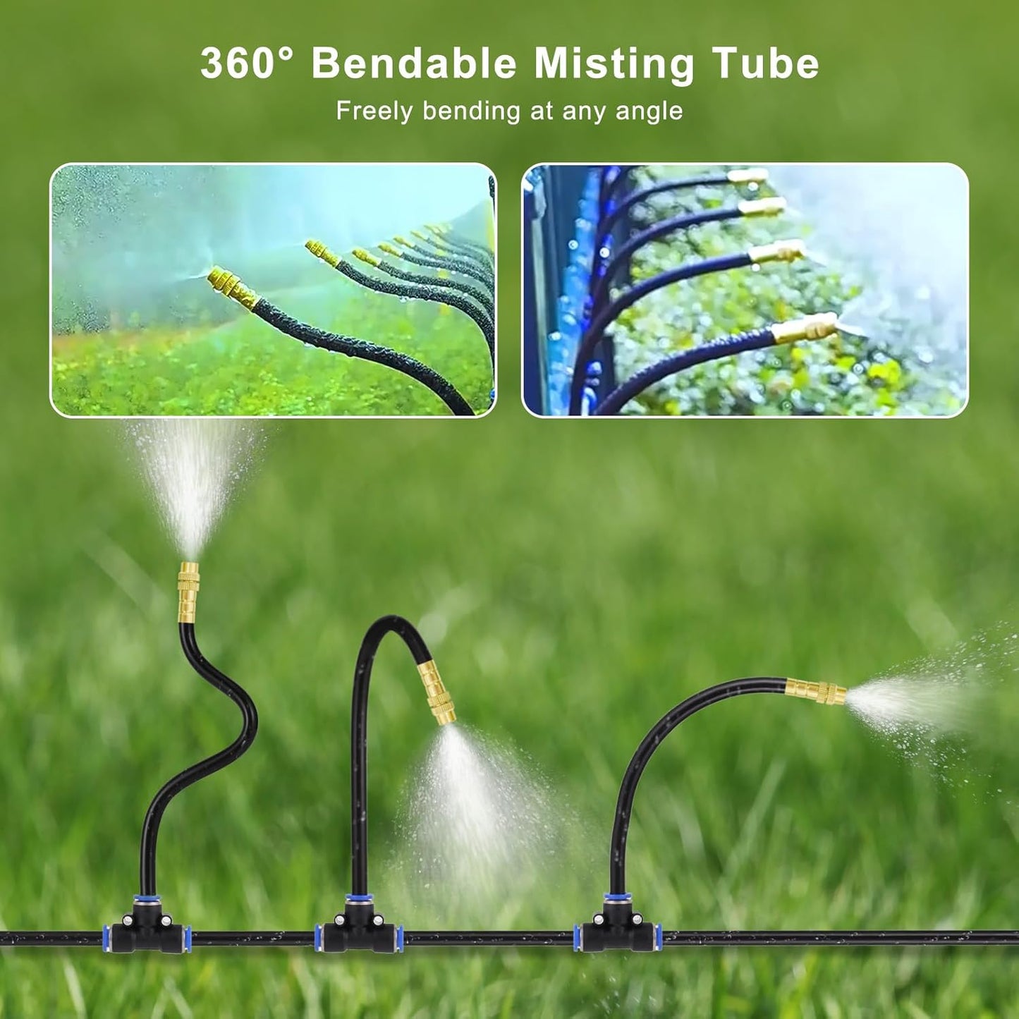 Automatic Drip Irrigation Kit - 50FT with Tool-Free Quick Connectors, 15 Copper Atomizing Nozzles & 360° Bendable Spray for Garden, Greenhouse, Lawn, Plants