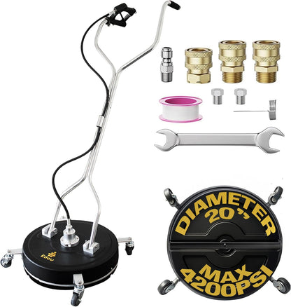 EDOU 20-Inch Dual Handle Pressure Washer Surface Cleaner, Wheels - Heavy Duty Composite Surface Pressure Washer - 4000 PSI Max - Includes 3/8-Inch Quick Connector Kit, Teflon Tape, Adapter Set