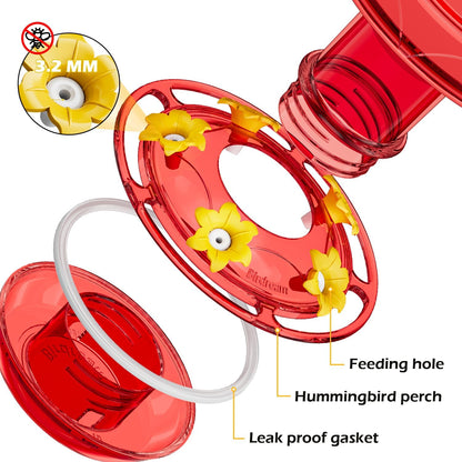 Birdream Hummingbird Feeder for Outdoors Hanging 40oz 10 Feeding Ports, 2 Pack Humming Bird Feeder with Ant Moat Brush Leak Proof - Solid Red