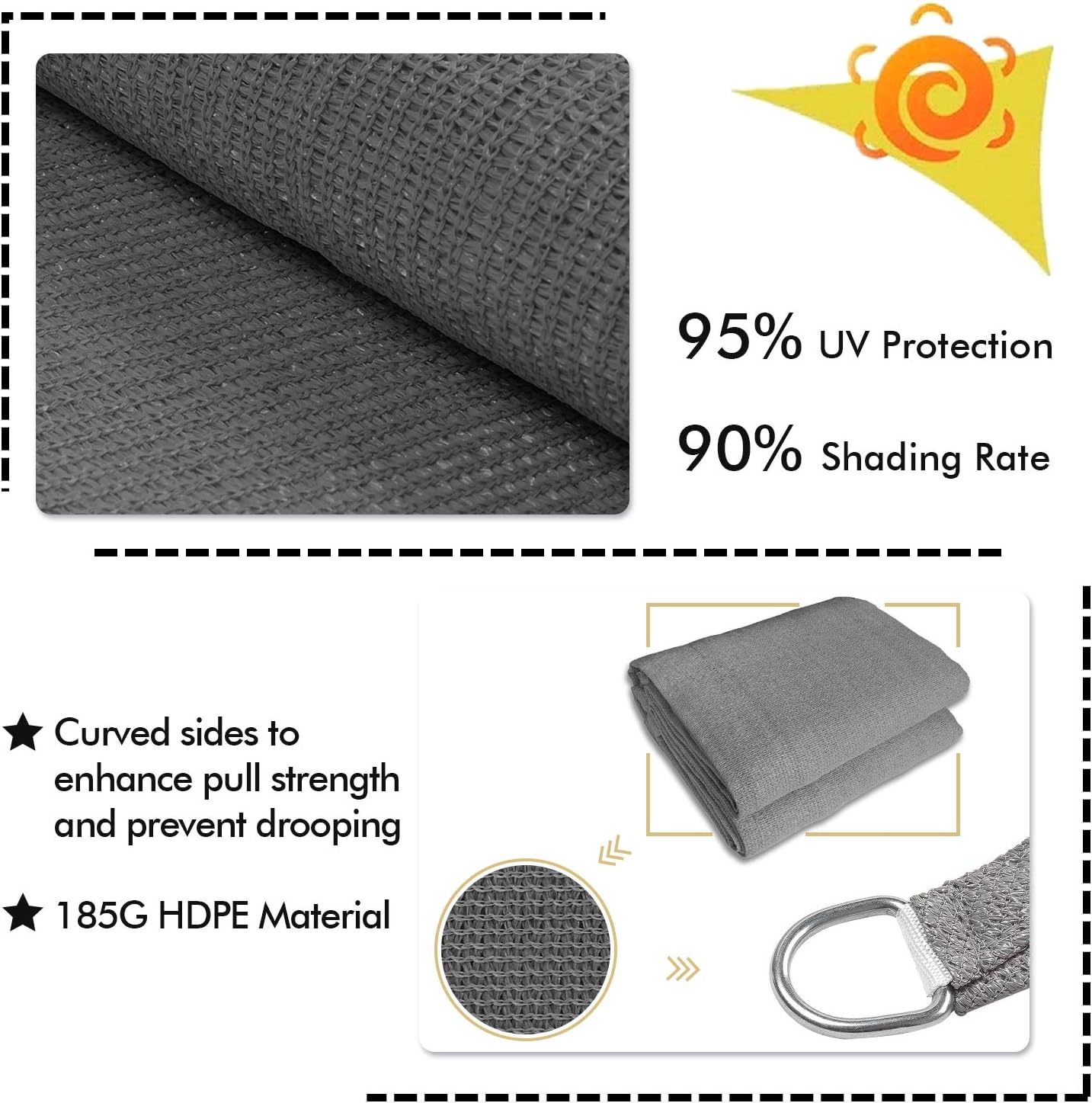 KANAGAWA Sun Shade Sail 12'x12'x17' Dark Gray Triangle UV Block Canopy Awning Shelter Fabric Cloth Screen for Outdoor Patio Garden Backyard