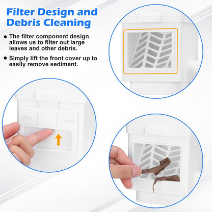 WADEO Rainwater Collection System, Downspout Diverter Fits for 2"x 3" or 3"x 4" Residential Downspouts, Rain Barrel Diverter Kit with Adjustable Valve and Filter, 5FT Hose, White