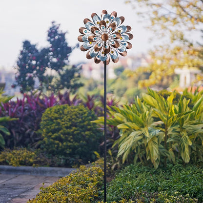 DREAMYSOUL Wind Spinner Outdoor Clearance, 20" Dia Large Metal Windmills with Blue and Copper Blades, Kinetic Wind Spinners & Sculpture for Yard and Garden