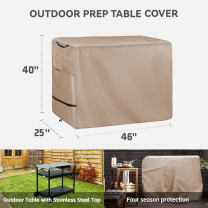 Outdoor Prep Table Cover- Heavy Duty Waterproof Cover for Outdoor Stainless Steel Table,Compatible with 46 inch Outdoor Utility Cart and Storage Cabinet Khaki