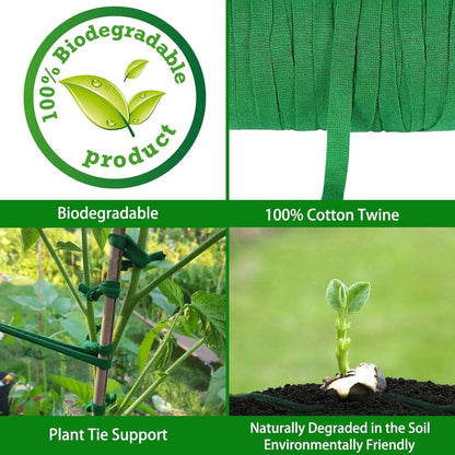 Plant Ties, 164 Feet 8mm Green Garden Twine Soft Garden String Stretchy Tree Supports Biodegradable for Tomato Plants, Climbing Roses and Vines Organizing