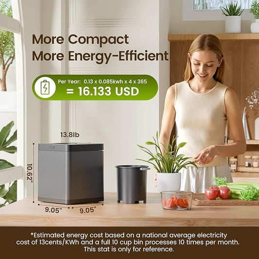 TOPZEE Electric Composter for Kitchen|3L Kitchen Compost Bin Countertop Odorless|Food Composter Auto-Cleaning, Dark Gray
