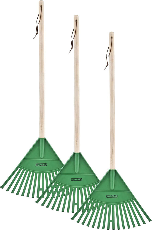Superio Kids Rake with Hardwood Handle, Gardening and Lawn Care Tools for Kids, Sweep Leaves and Tidying Up The Garden, Plastic Tines and Heavy Duty Wooden Handle 34"
