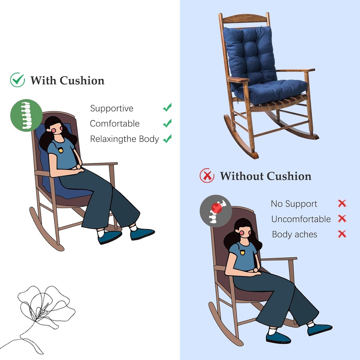 Dark Green Chair Cushion Rocker Pad for Indoor Outdoor Thick Patio Rocking Chair Replacement Cushions