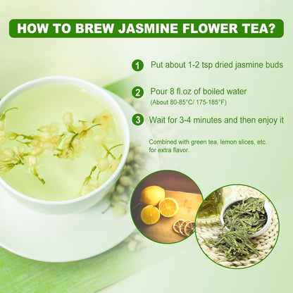 FullChea - Dried Jasmine Flowers, 3oz/85g - Premium Edible Flowers Whole Buds - Non-GMO - Caffeine-free - Perfect For Tea