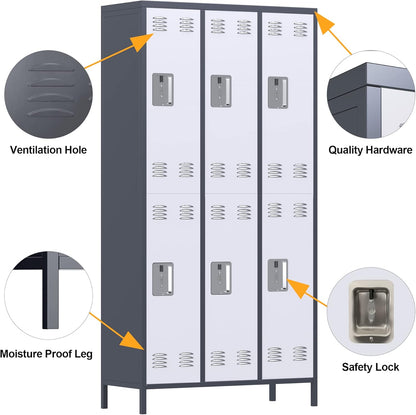 METAN Metal Locker for School Office Gym Bedroom,6 Doors Steel Storage Locker Cabinet for Employees,Industrial Storage Locker with 1 Shelves,Assembly Required,Gray+White…