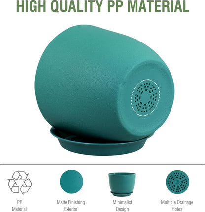 Plant Pots 12 inch, Plastic Planters with Drainage Holes and Saucers, Large Flower Pots for Indoor Outdoor Plants, Modern Decorative Pots for Garden House Plants, Blue Green