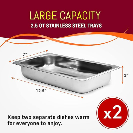 Elite Gourmet EWM-6122X Deluxe Dual Buffet Server Food Warmer Party Tray, Gravy & Holiday Essentials, Special Events, 2 x 2.5Qt, Stainless Steel