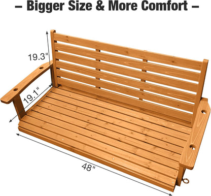 Wooden Porch Swing, Ergonomic Seat, Bench Swing with Hanging Chains and 7mm Springs, Heavy Duty 880 LBS, for Outdoor Patio Garden Yard (Amber, 2-Seater Extra Large)