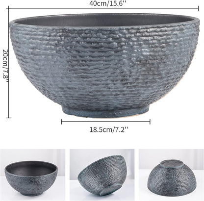 Sungmor Large Garden Bowl Planter Water Plant Pot, Miniature Landscaping Succulent Planter, 15.6 Inch Marble Texture Water Lily Pots, Small Fountain Base Mini Fish Pond Bird Bath