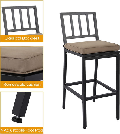 Outdoor Patio Bar Set, Bar Height Patio Dining Set, Weather-Resistant Bistro Counter Pub Set with Cushions & Slatted Tabletop for Backyard, Garden, Yard (47" Table, 2 "I Style Stool, Black)