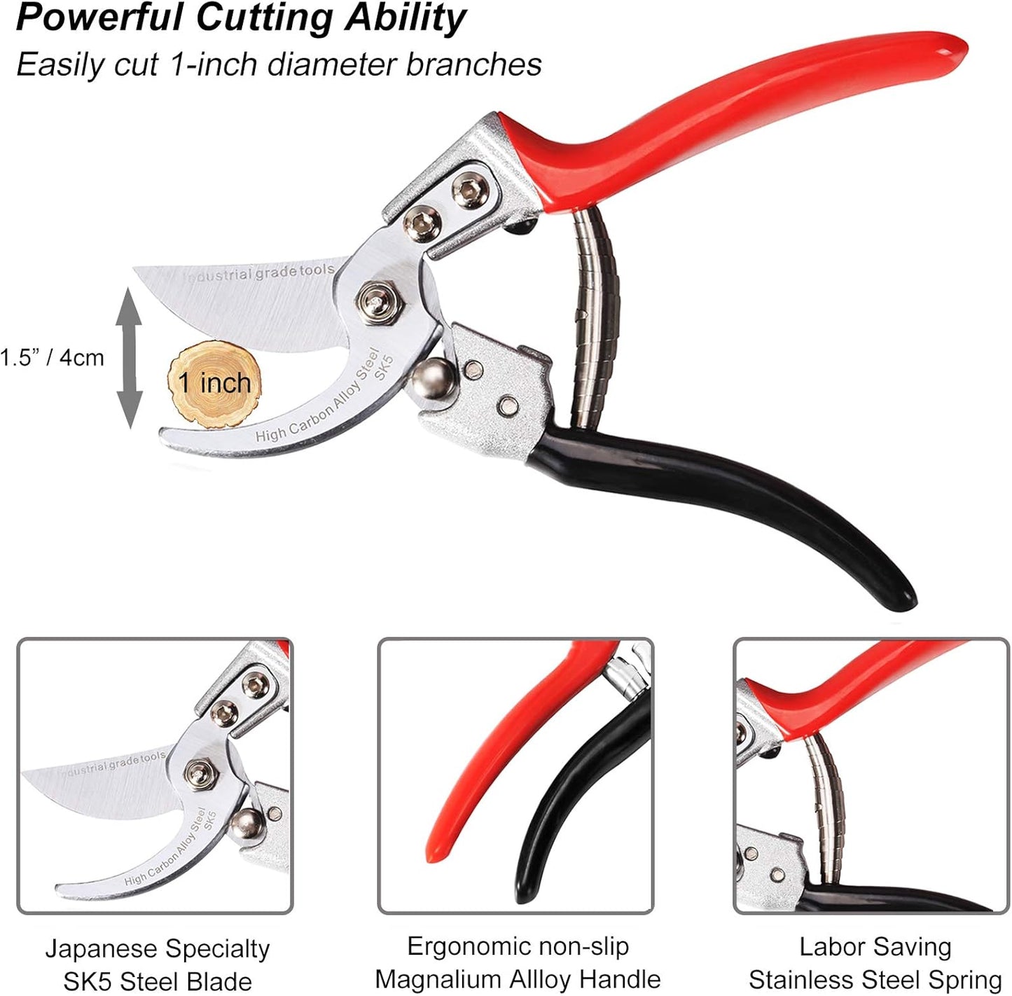 TONMA Pruning Shears [Made in Japan] Professional 8 Inch Premium Plant Garden Scissors Secateurs with Ergonomic Handle, Gardening Gifts Bypass Hand Pruners Branch Gardening Clippers for Plants
