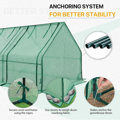 EAGLE PEAK Tunnel Greenhouse Garden Green House with Roll-Up Zipper Doors, Portable 96"x36"x36", Clear/Green PE Cover