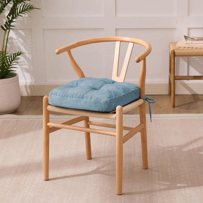 Chair Cushions for Dining Chairs, Dining Chair Cushions, Tufted Indoor Chair Pads with Ties & Non Slip Backing, Seat Cushions for Kitchen Chairs 16.5” x 16.5” x 3.5”, Set of 4, Light Blue