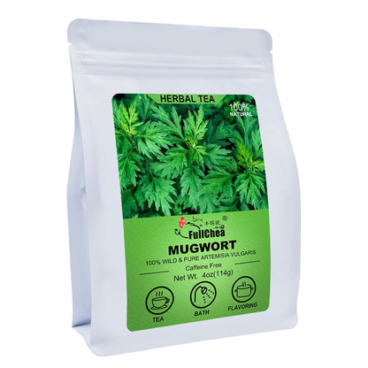 FullChea - 100% Pure Natural Dried Mugwort Herb Loose Leaf - 4oz/114g - Superior Dried Mugwort Tea - Sulfur-free - Non-GMO - Caffeine-free - Help Lucid Dream