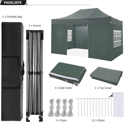 COBIZI 10x15 Pop Up Canopy with 4 Sidewall,Heavy Duty Canopy UPF 50+ All Season Wind Waterproof Commercial Outdoor Wedding Party Tents for Parties Gazebo with Carry Bag(10 x 15 ft Gray)