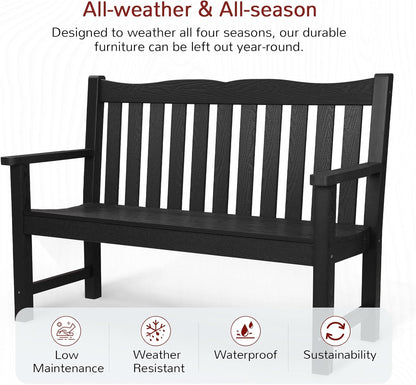Stoog Outdoor Bench, 2-Person Garden Benches for Outdoors, All-Weather HIPS Garden Bench with 800 lbs Weight Capacity, Never Rot or Fade, for Garden, Porch, Backyard and Park, Black