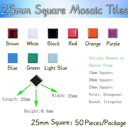 50 Pieces Red Mosaic Tiles for Crafts 1" Ceramic Tiles Assorted Colors Square Ceramic Mosaic Project Supplies for Photo Frame Mosaic Stepping Stones Bath Old Pool Furniture Decor