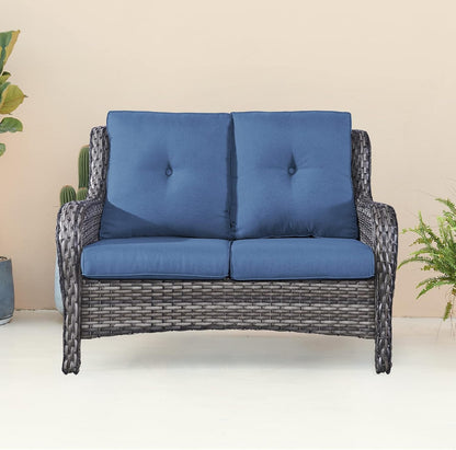 Outdoor Loveseat Small Patio Furniture 2 Seater Sofa Brown Wicker Couch Rattan Settee for Single-Family House