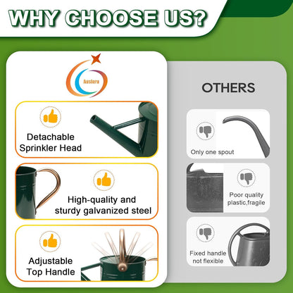Metal Watering Can with Removable Spout, Galvanized Watering Can, Perfect for Indoor Use and for Outdoor Use (1 Gallaon, Green)