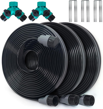 Sprinkler Hose with Holes 75 Ft (25 ft 3pack), Flat Soaker Hose 75 ft with Garden Staples and Splitters, Drip Line Irrigation Hoses for Lawn, Vegetable Watering Hose (75 ft)