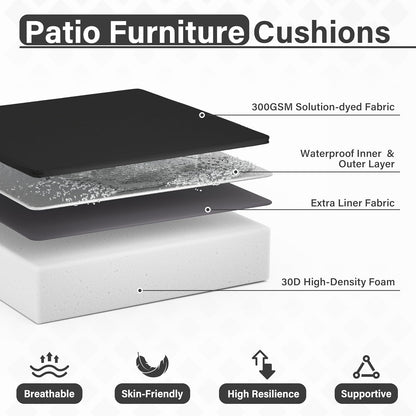Patio Chair Cushions 22 X 22 X 4 Inch Waterproof Outdoor Seat Cushions for Patio Furniture, Outdoor Sofa Couch Pads with Ties & Handle, Set of 2, Black