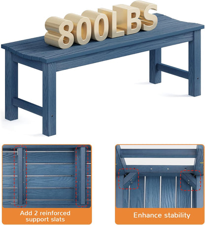Outdoor Bench, 2-Person Patio Backless Bench Holds up to 800lbs, Weatherproof Garden Bench That Never Rot and Fade, Suit for Backyard, Porch, Patio, Deck and Entryway (Blue)