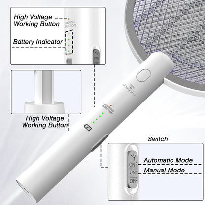 Bug Zapper Racket, 2 in 1 Electric Fly Zapper USB Rechargeable, 4000V Electric Fly Swatter with 3 Layer Safety Mesh, Indoor Outdoor Bug Zapper Racket for Kitchen, Bedroom, Camping(2 Pack