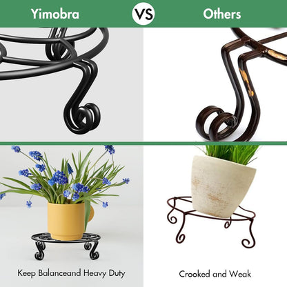Yimobra 4 Pack Plant Stand for Flower Pot Heavy Duty Potted Holder Indoor Outdoor Metal Rustproof Iron Garden Container Round Supports Rack for Planter (4PC Black 11.8 x 3.1IN)