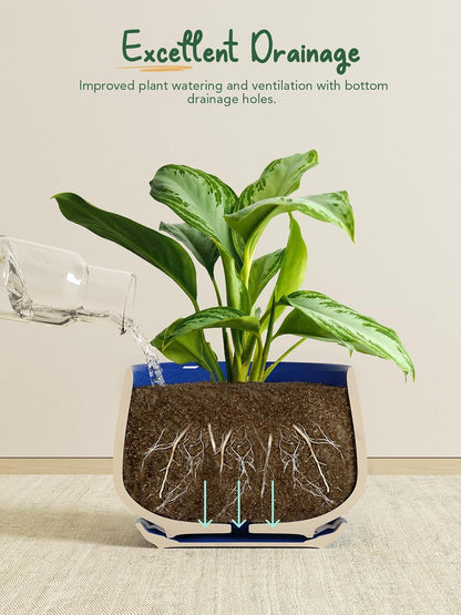 LE TAUCI Plant Pots, 4.1+5.1+6.5 inch, Set of 3, Ceramic Planters with Drainage Hole and Saucer, Indoor Flower Pot with Hole Mesh Pad, Gifts for Mom, Sapphire Blue