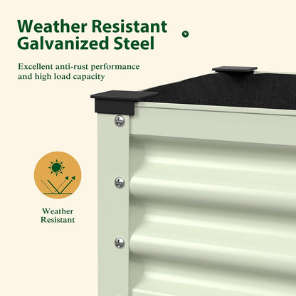 MUPATER 47.8" L x 23.5" W x 33.5" H Galvanized Steel Raised Garden Bed, 507lbs Capacity Large Metal Elevated Raised Planter Box with Rolling Casters & Extra Bottom Shelf for Patio, Balcony, Beige