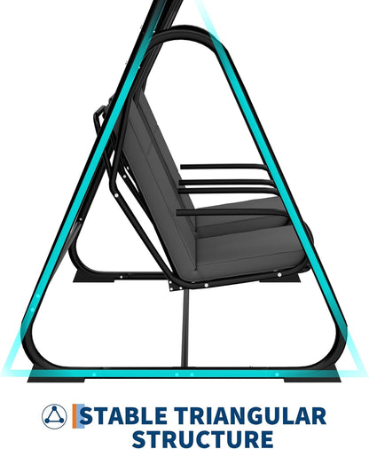 2 Person Outdoor Patio Swing Glider with Adjustable Canopy & Removable Cushions, Heavy-Duty Independent Porch Swing Chairs for Garden, Balcony, Poolside, Backyard – Dark Grey