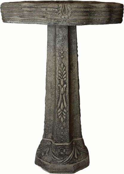 Dogwood Birdbath 27in Tall x 18in Diameter 2pc Pre Aged Grey Color