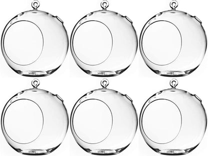 WGV Hanging Terrarium Globe, Width 8", Height 9", DIY Air Succulent Planter, Clear Glass Vase Orb with Flat Bottom, Candle Holder for Windowsill Outdoor Garden Decor, 6 Pieces Bulk