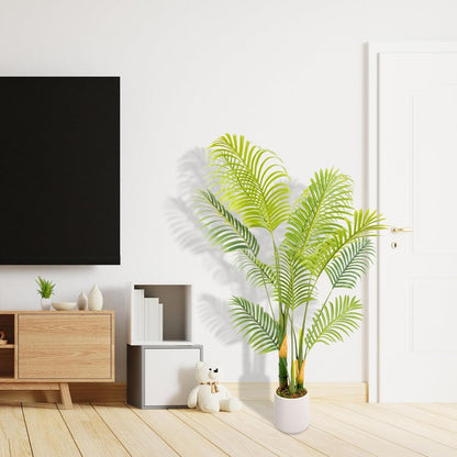 Artificial Fake Palm Tree 5FT 1Pack with White Planter & Free Moss, UV Resistant Artificial Palm Tree for Outdoors, Fake Plants for Poolside Home Room Decor, Faux Plants Outdoor Decor