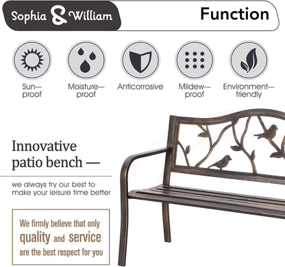 Sophia & William Outdoor Bench, Porch Bench, Garden Bench, Wrought Iron Bench with Backrest and Armrests, Bronze
