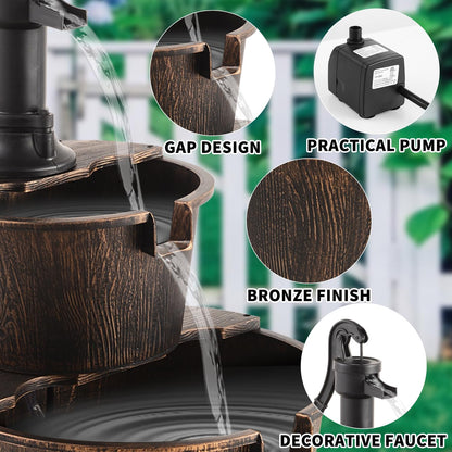 YI 27-Inch 2 Tier Water Fountains Outdoor Waterfall Barrel Fountain Pump Garden 2-Tier Barrel and Pump Waterfall Fountain, Plastic for Garden Patio Backyard Porc